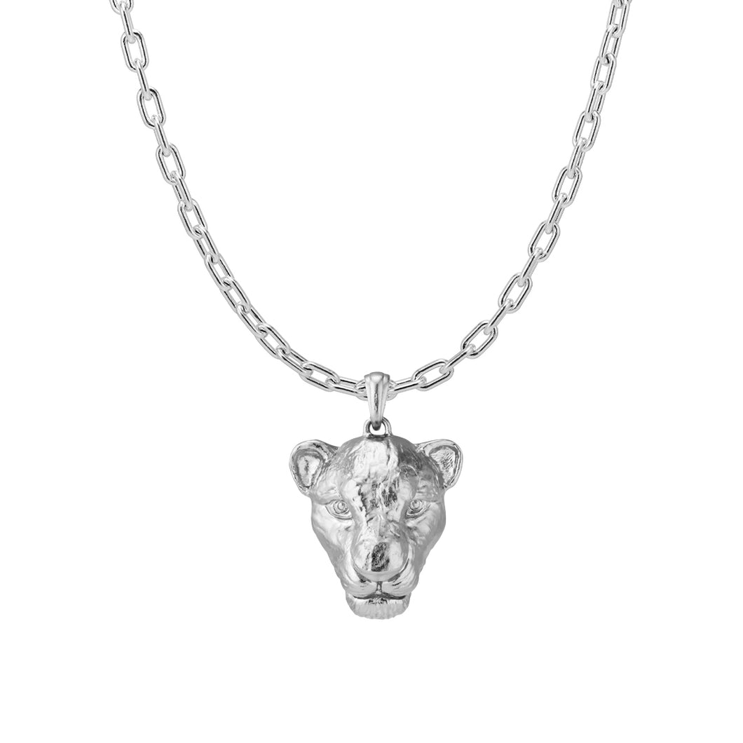 Mini Linear Link Chain and Lion Head Pendant Set